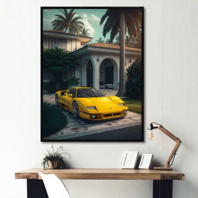 Jaune et gris, course de voiture Elegance II - voiture exotique, reproduction sur toile