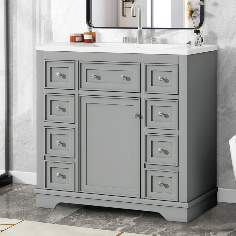 Meuble-lavabo 36 po avec lavabo en céramique, Gris