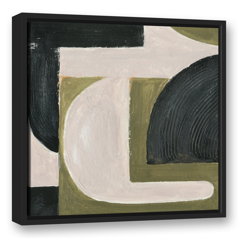 Abstrait avec reproduction de peinture acrylique verte, Toile avec cadre flottant, H 21,75 po x l 21,75 po, Noir