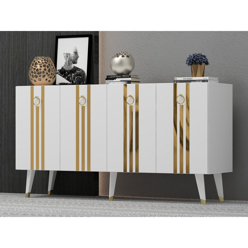 Olivia 80cm Console Table, White/Gold