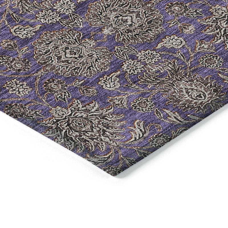 Tapis extérieur lavable floral beige et taupe 9 pi x 12 pi