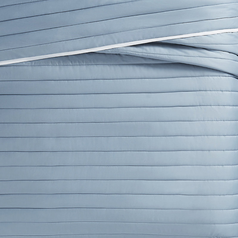 Blue Cotton Sateen Twin XL Quilt Set with Shams
