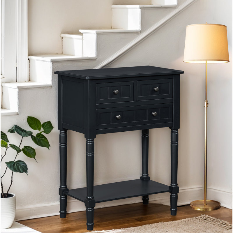 Console Table With 3 Drawers And Bottom Shelf, Black