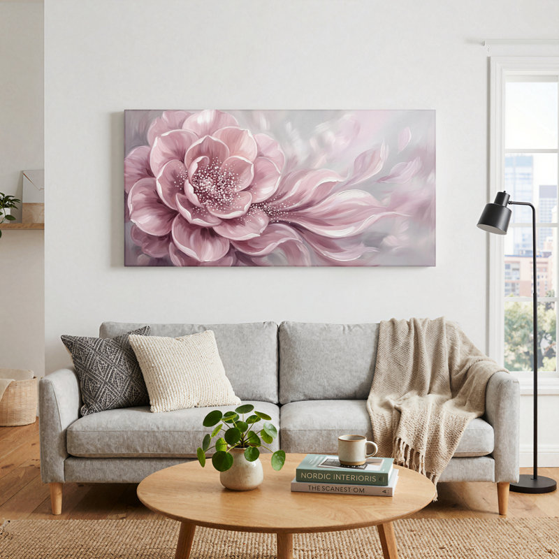 Fleur rose, reproduction d'art sur toile, ensemble de 1, L 48 po x H 24 po, Wrapped Canvas