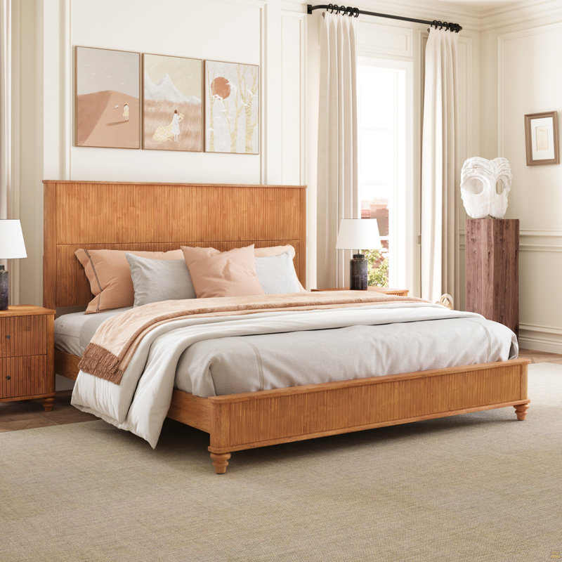 Base de lit en bois massif, cadre de lit plateforme très grand avec tête de lit, tête de lit haute en bois naturel, aucun sommier requis, naturel