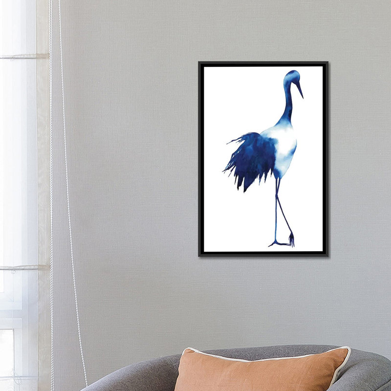 «Ink Drop Crane I», reproduction d'art sur toile, Toile avec cadre noir, Pas de tapis, H 26 po x l 18 po x P 1,5 po