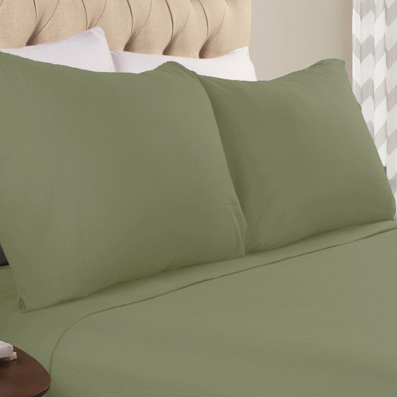 Modern All Season Solid Flannel Cotton Pillowcase, Standard Pillowcase, Sage
