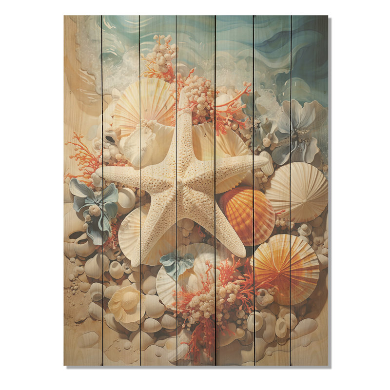 Étoile de mer sur la plage II - Tropical côtier sur bois, H 44 po x l 34 po