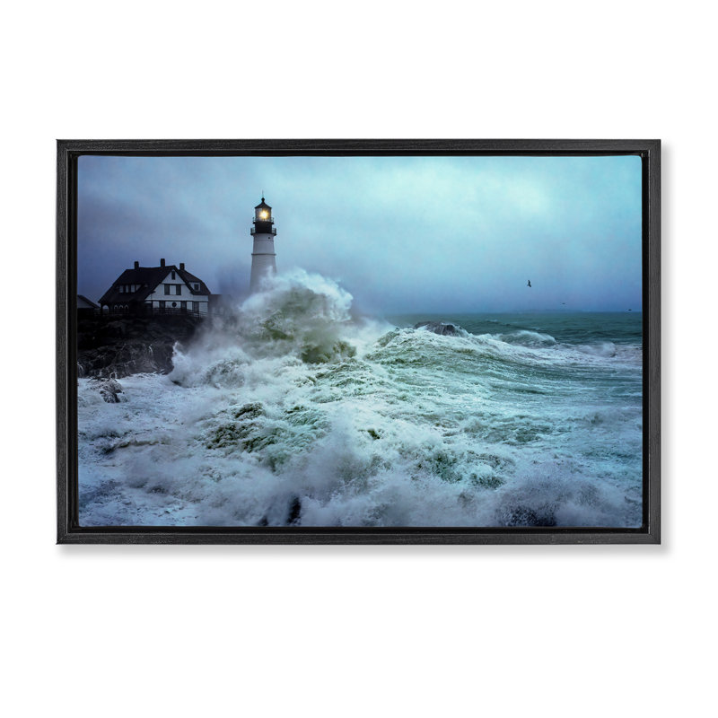 «Tall Splashing Waves» par Rick Berk, Cadre flottant noir de jais, H 21 po x l 31 po