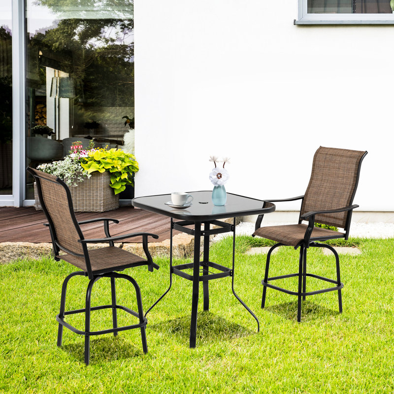 2 Outdoor Swivel Bar Stools With - Brown Patio Chairs For Balcony, Pool Area, Backyard Steel Structure, Breathable Seat, 23.5" W X 26.69" D 49.05" H, 242 Lbs Capacity 2Pcs Patio, Frame Backyard,