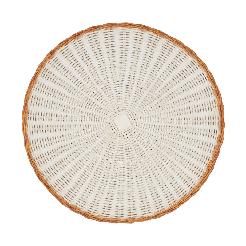 Two-Tone White and Natural Rattan Round Placemats, Set of 4