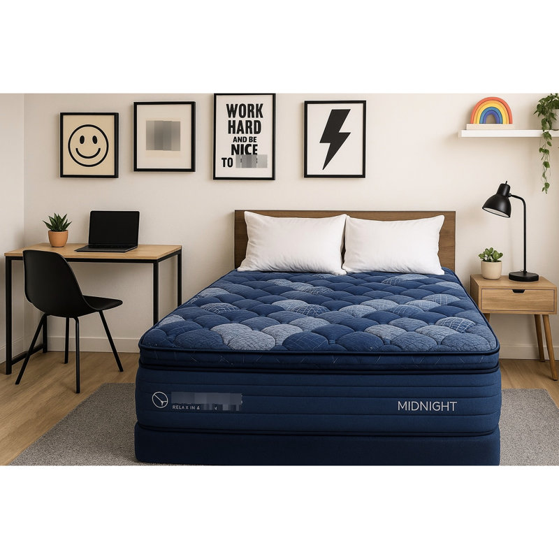 Matelas compressé et très grand 14 po avec housse super douce bleue, unité de poche, couches de mousse à mémoire de forme, mousse roulée, couches