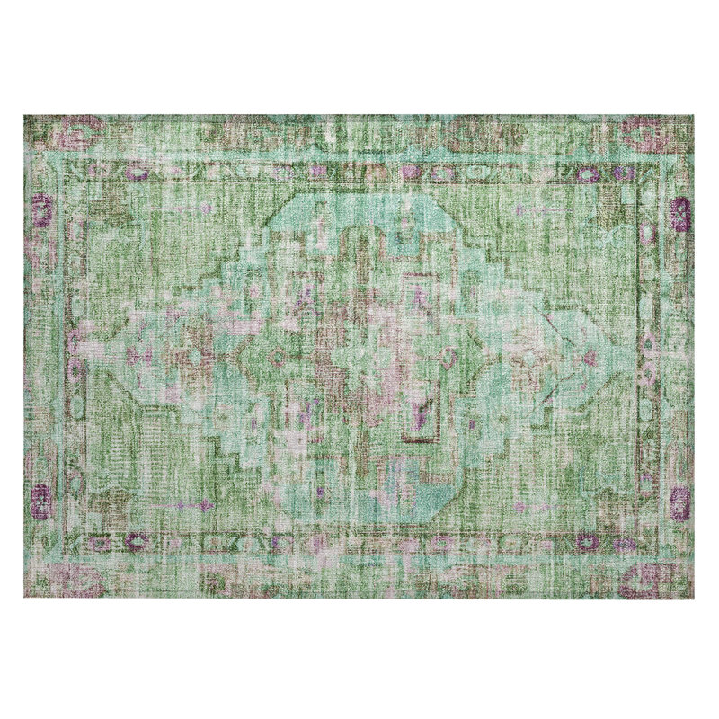 Machine Washable Indoor/Outdoor Xhevrie Aloe Rug, Rectangle 1'8" x 2'6"