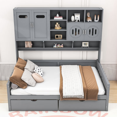 Wooden Daybed With Two Drawers, Cabinet and Shelf by Red Barrel Studio