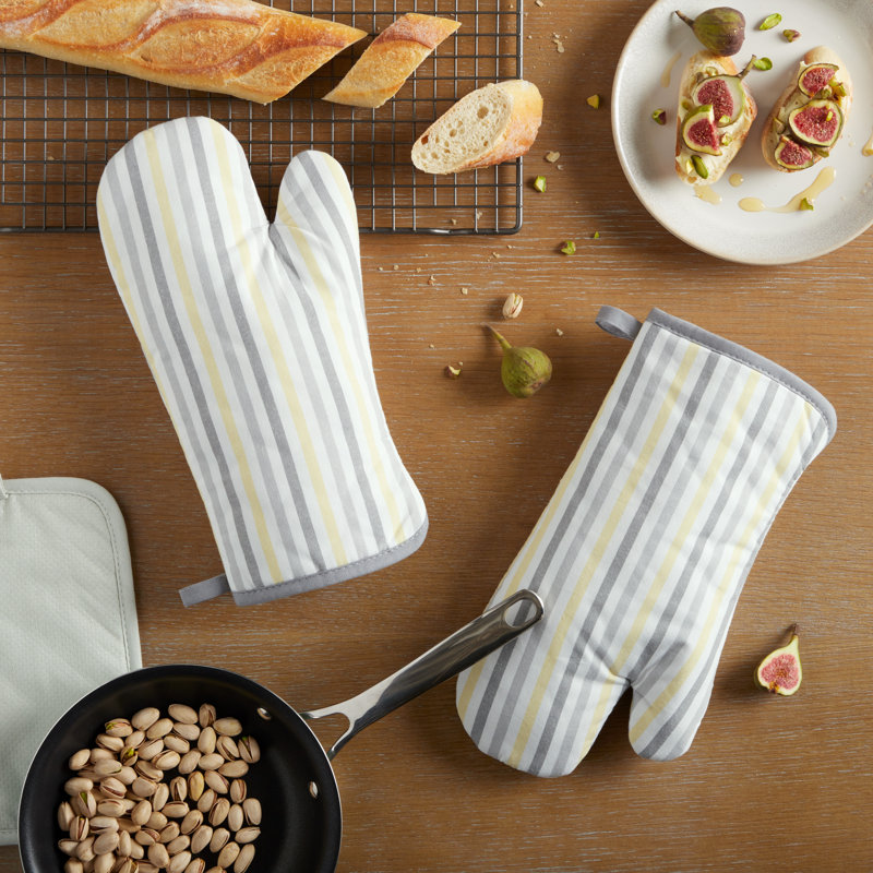 Martha Stewart Daisy Stripe Oven Mitt, Gray/Yellow