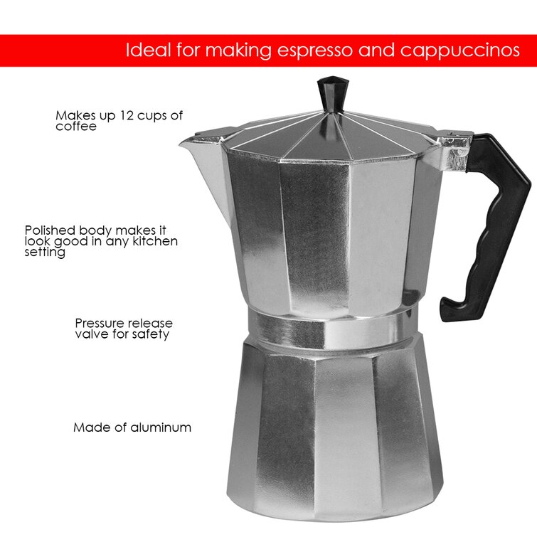 Stainless Steel Stovetop Moka Pot Espresso Maker Percolator 12 Cup