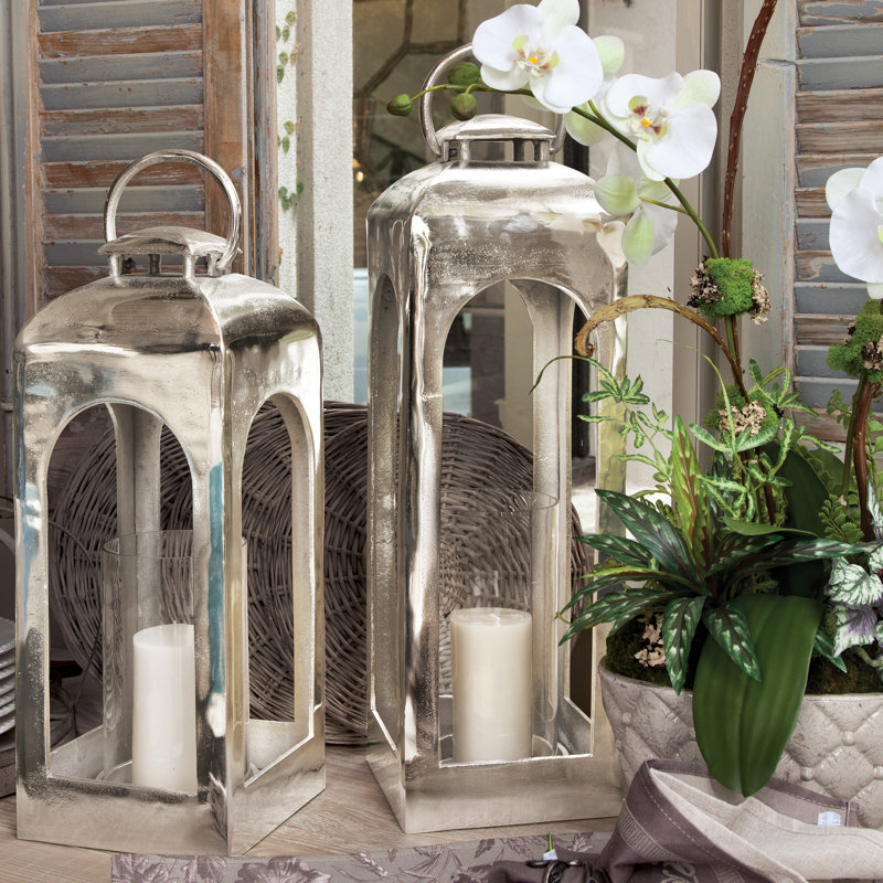 Metal Tabletop Lantern, 28" H x 9" W x 9" D