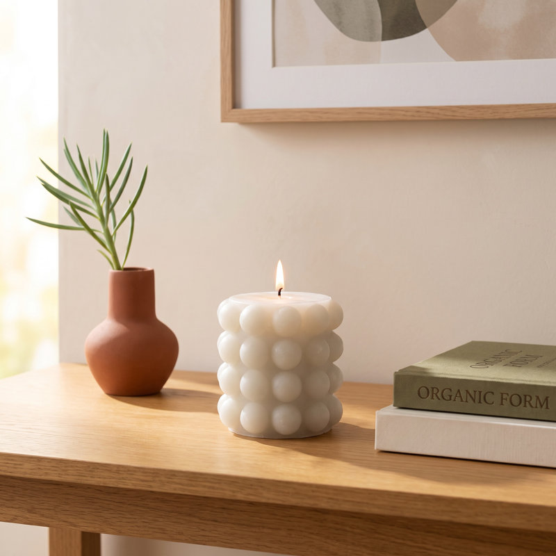 Nessa Unscented Pillar Candle, 4"H x 4"W x 4"D, Gray