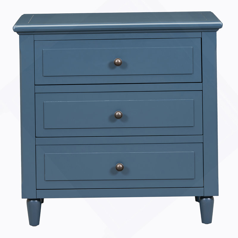 3-Drawer Nightstand Storage Wood Cabinet, Blue