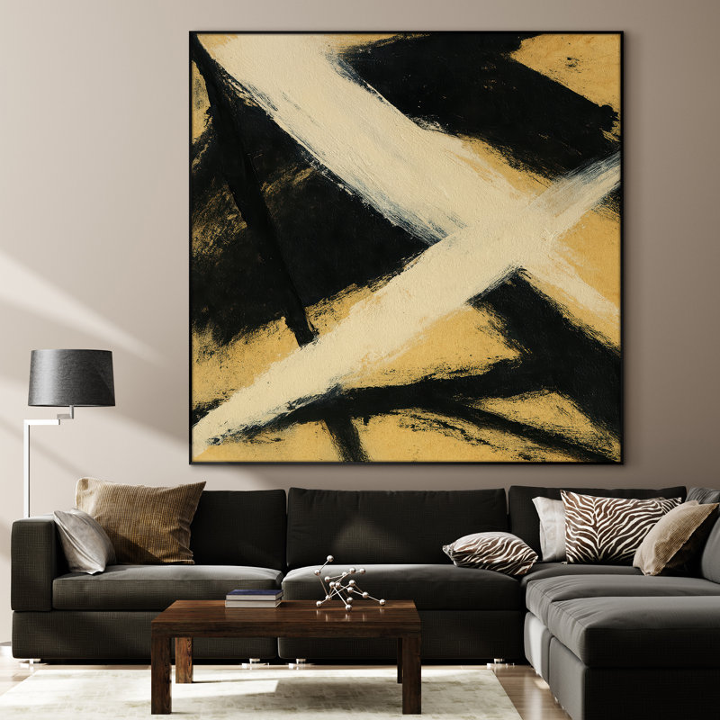 Très grande reproduction d'art sur toile - Abstrait neutre, œuvre d'art moderne, décor pour le salon ou la chambre à coucher - «Assemblage requis du cadre (cadre non fini)»