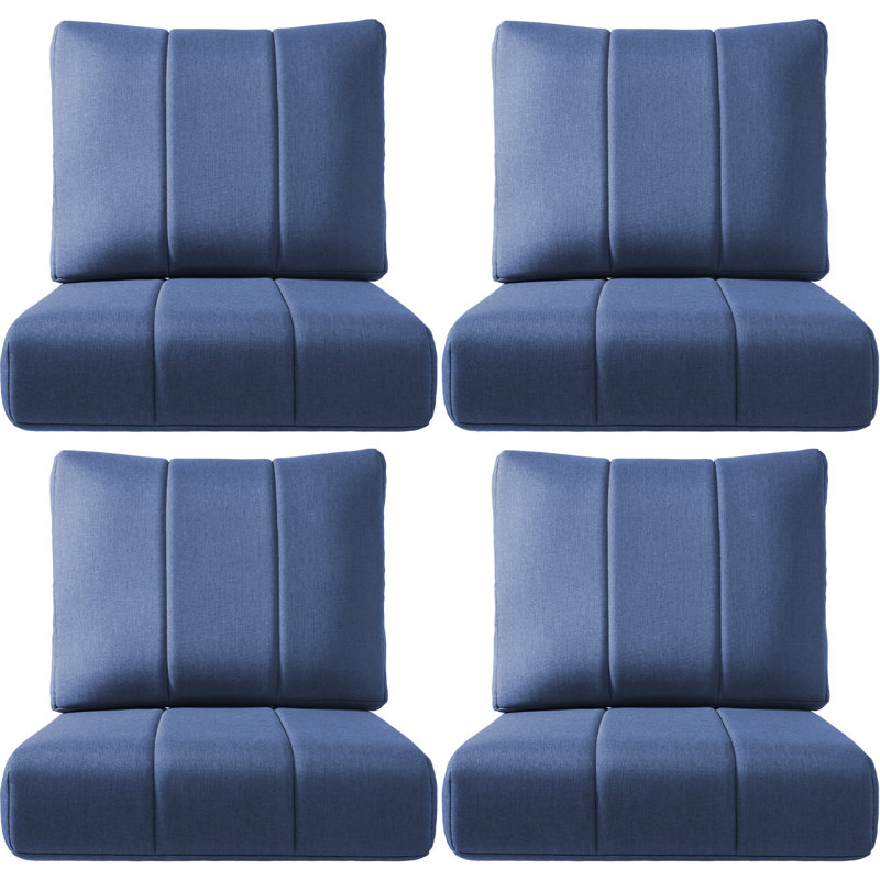 Forbell Outdoor Patio 6" Thick Seat & Back Furniture Cushion Set With Removable Cover, 4, Blue