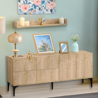 Console 70,9 po de largeur avec 5 armoires rectangulaires et 1 tablette murale