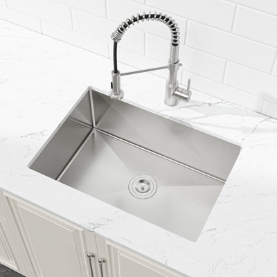 27" L Single Bowl Stainless Steel Kitchen Sink Undermount Handmade with Basket Strainer