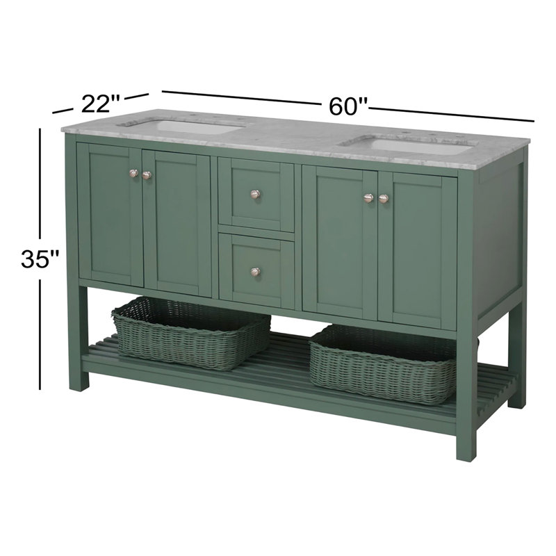 Ensemble de meuble-lavabo double 60 po Binne, Bleu royal, Marbre de Carrare