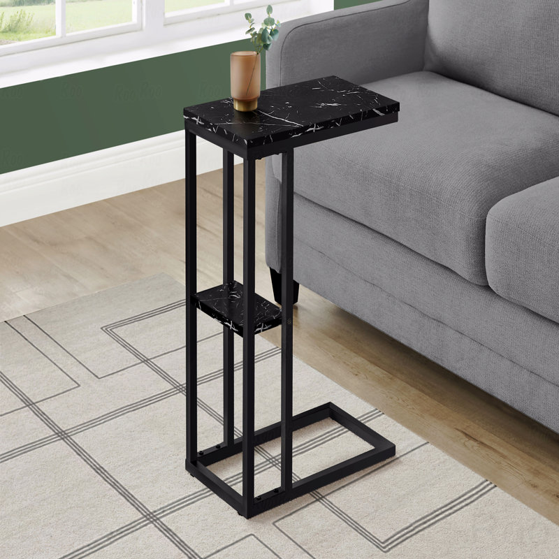 Table d'appoint, en forme de C, bout, côté, collation, stratifié aspect marbre, métal, contemporain, moderne, Noir
