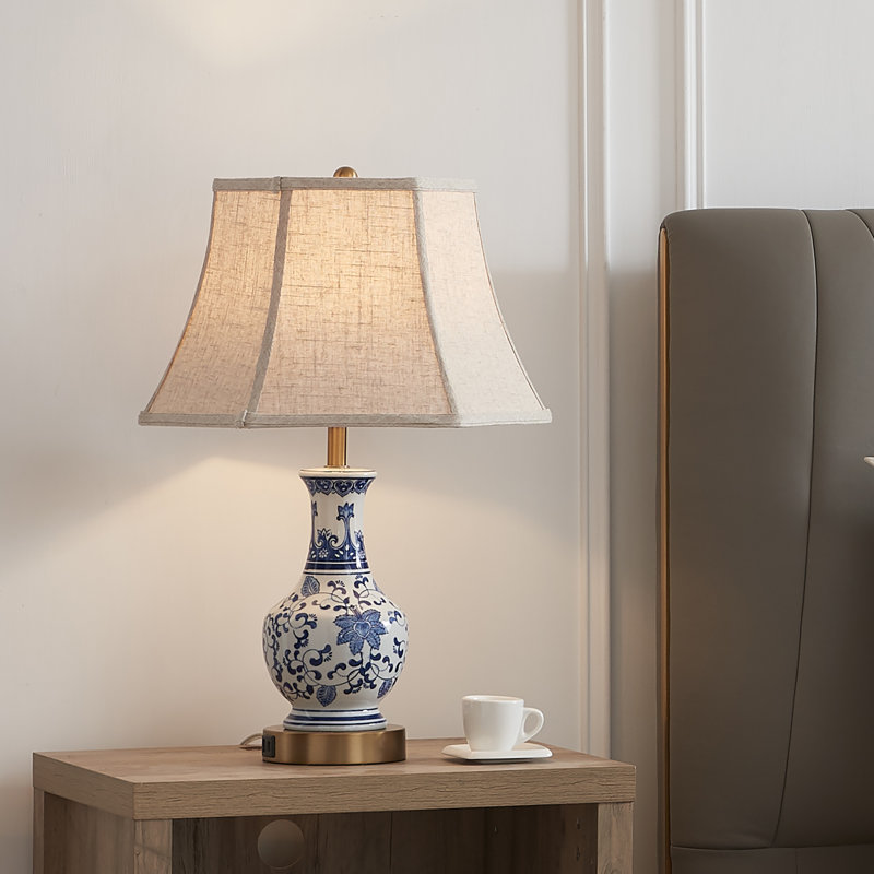 Ensemble de lampes de table en céramique à intensité variable 23,5 po Derolus avec ports USB et type C
