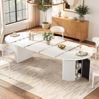 Table de salle à manger extensible pour 4 à 10 personnes, dimensions réglables de 110 à 240 cm, deux armoires de rangement, fini bois style ferme moderne, table de cuisine ovale