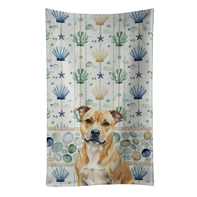 Serviette de cuisine blanche en verre de mer à épagneul tibétain blanc, Bull terrier fauve Staffordshire