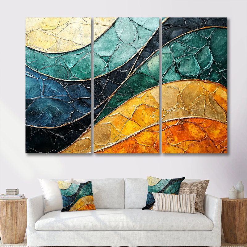Émeraude et orange, danse du Biomorphisme II - ensemble de reproductions d'art mural Biomorphism, 28" H x 36" W, Toile tendue