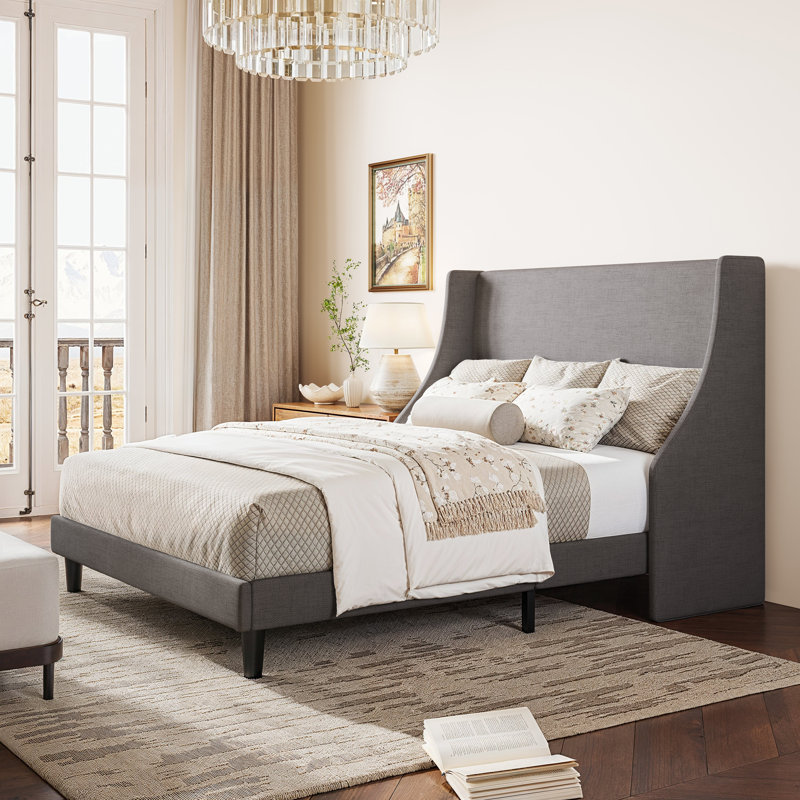 Bowdoin Upholstered Wingback Platform Bed | Modern Style