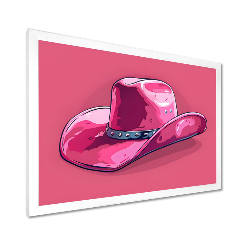 Décoration murale chapeau de cowboy rose, Toile encadrée blanche avec une seule photo, H 24 po x l 32 po x P 1 po