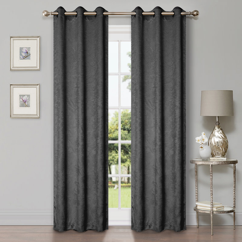 Vedder Geometric Room Darkening Thermal Curtain Panels, Gray, 26" W x 63" L
