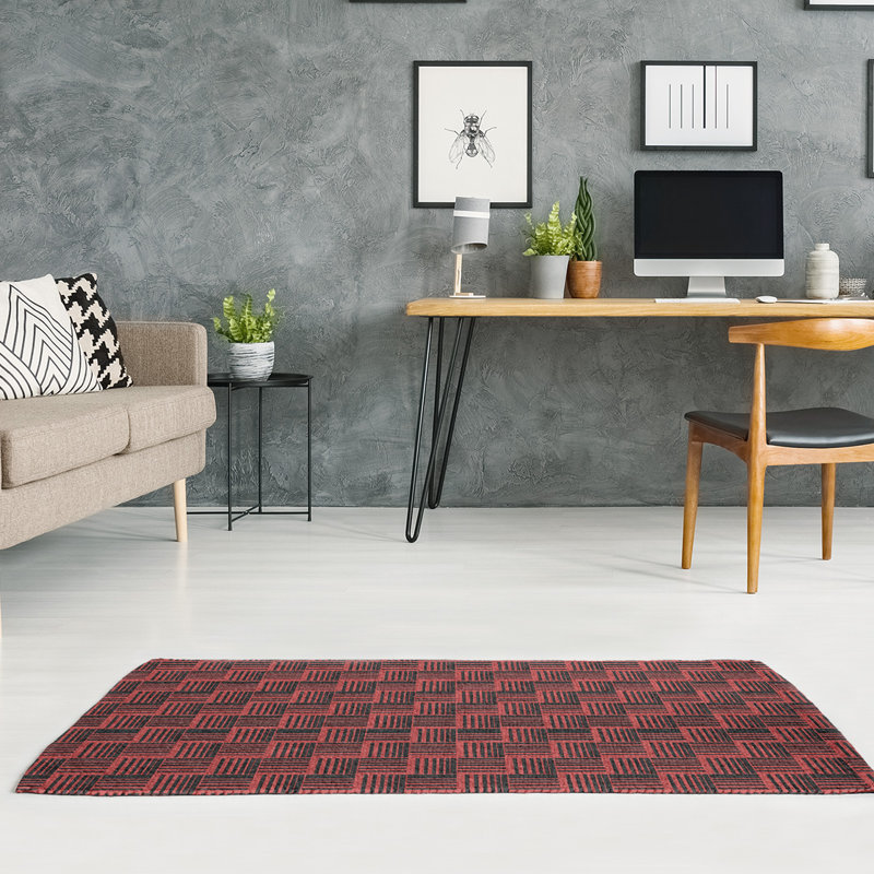 Tapis noir/brun à rayures basketweave, Rectangle 5 pi x 7 pi