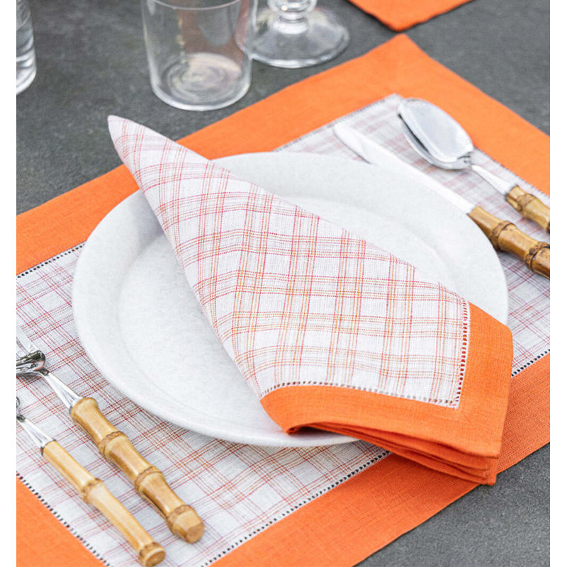 Mikela Linen Rectangle Placemats, Tangerine