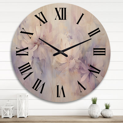 Horloge murale mauve en bois Mauve Botanical Whispers II - Abstract Botanicals