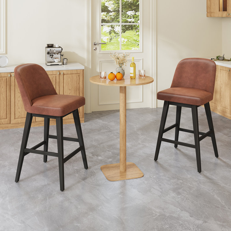 360° Swivel Barstools with Solid Wood Legs,Upholstered Counter Stools with Back