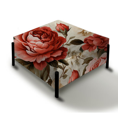Vintage Rose Floral Pattern - Floral Large Square Ottoman