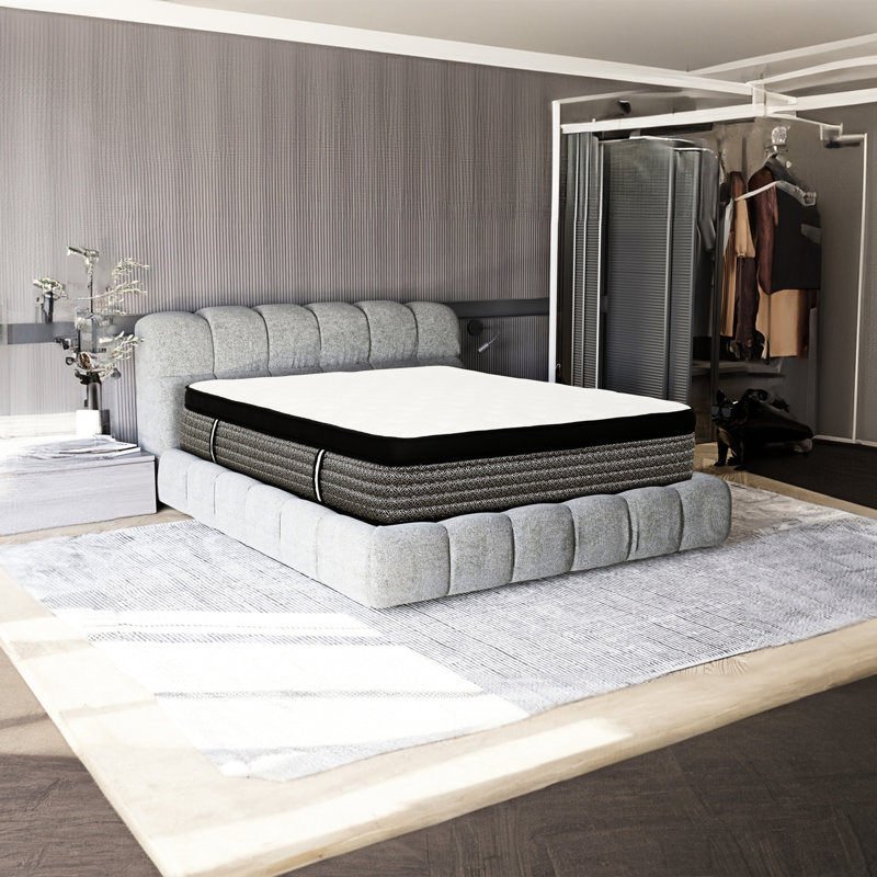 Matelas pleine grandeur de 14 po avec plateau-coussin, mousse à plateau-coussin européen, support à ressorts ensachés, technologie de refroidissement, faible mouvement, fonction de mémoire gélifiée en tricot blanc, tissu