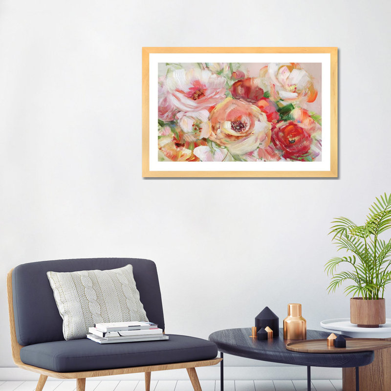 «Bold Summer» par Sally Swatland - reproduction d'art, H 24 po x l 32 po x P 1 po, Blanc, Toile avec cadre en bois beige