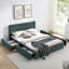 Grand lit coussiné, cadre de lit rembourré confortable-603057234
