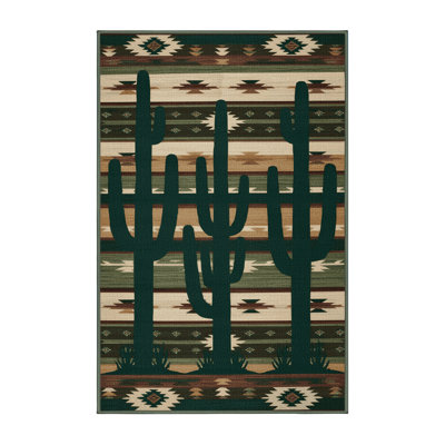 Washable Saguaro Cactus Southwestern Area Rug