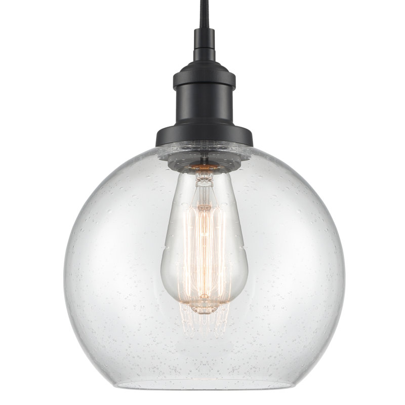 Luminaire suspendu avec abat-jour en verre sphérique, Noir
