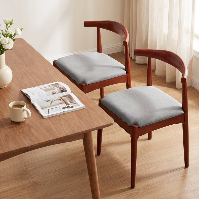 Chaises de salle à manger en bois massif, chaises d'appoint rembourrées sans accoudoirs avec assise rembourrée pour bureau à domicile (lot de 2)