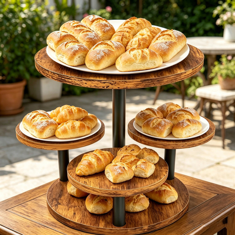 Table à dessert rotative à 360 °, plateau de service industriel à niveaux rustique, Fortier multicouche pour la maison, la fête, le mariage, la décoration d'anniversaire