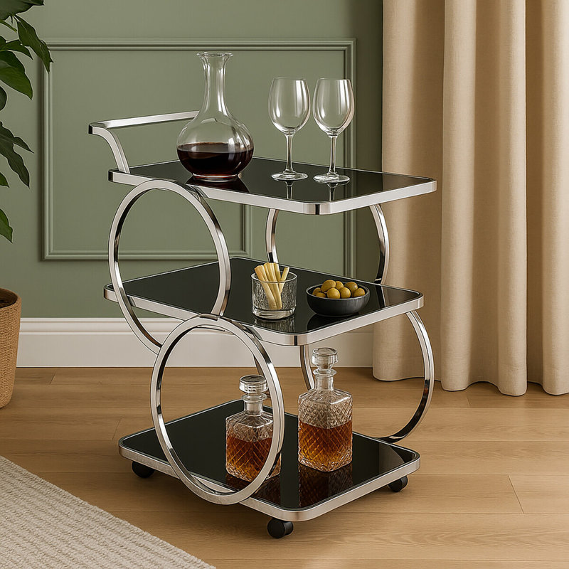 Geismar Metal Bar Cart, Chrome
