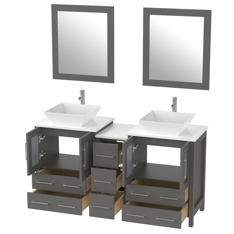  60" Double Bathroom Vanity Set with Mirror, Gray